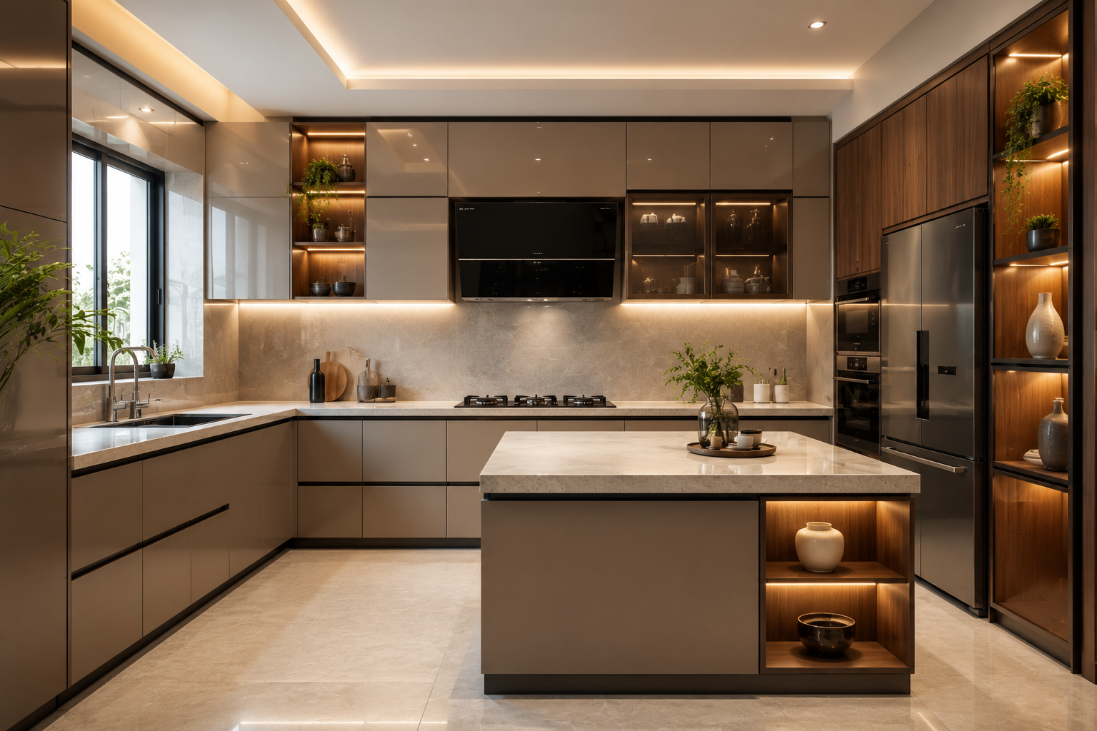 Smart, elegant, and space-saving kitchens with premium finishes.