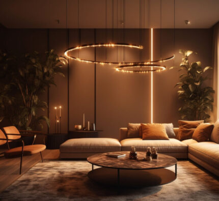 Luxury modern living room with comfortable sofa generated by AI